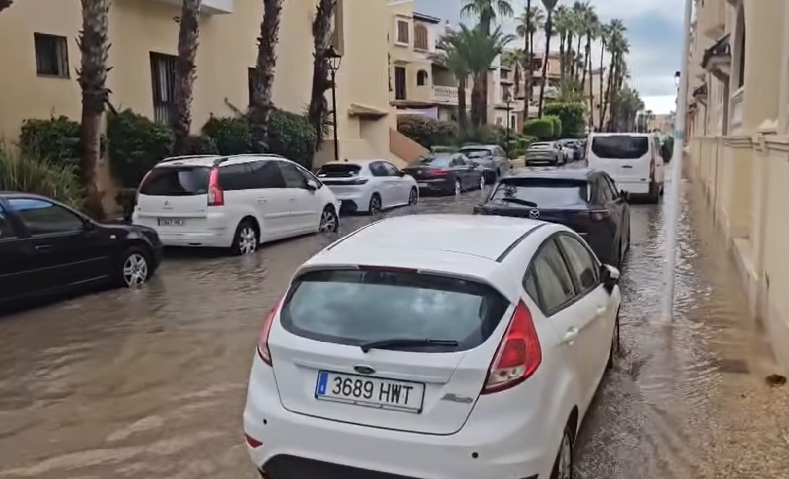 Residential street flooding after severe rainfall on the Costa Blanca